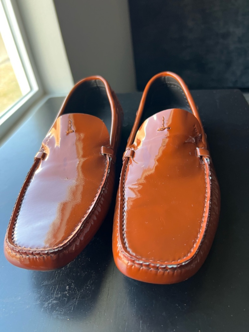 Prada Glossy Chestnut Patent Leather Slip-On Loafers - Picture 4 of 8